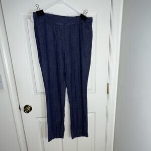 LOFT Curvy Dress Pants in Blue Linen Blend, Straight Leg, Pockets, Petites